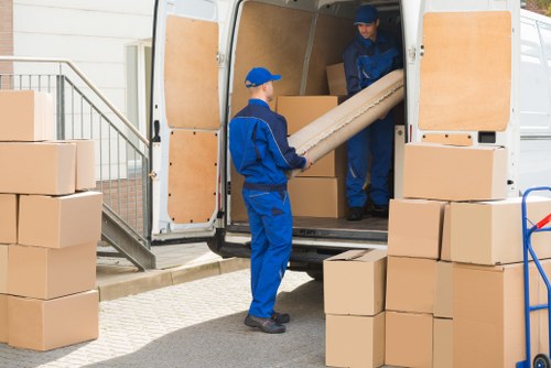 A neatly arranged storage area with labeled containers
