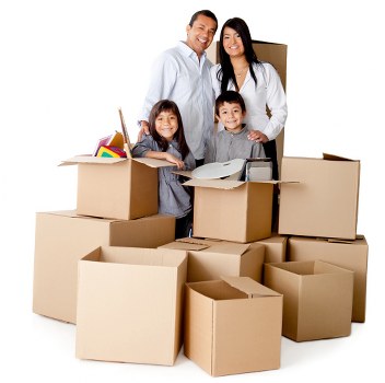 Packed storage boxes and furniture in a Shirley storage unit